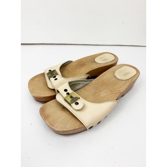 RE/DONE DR. SCHOLL'S IVORY LEATHER CLOGS - Picture 2 of 6